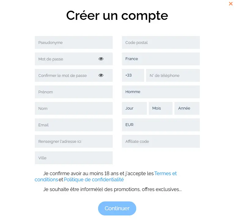Processus d'inscription Slottica Casino